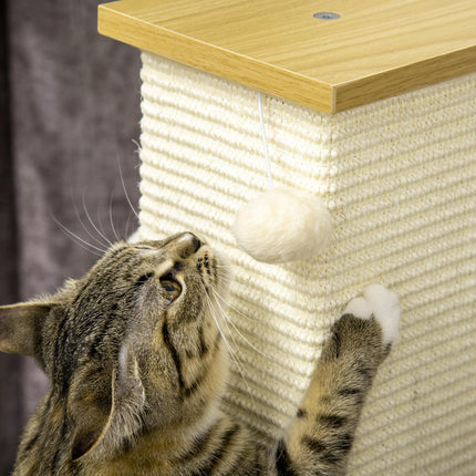Cat Scratching Post 80cm - Sisal Rope, Play Ball, Oak/Cream