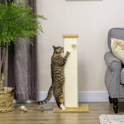 Cat Scratching Post 80cm - Sisal Rope, Play Ball, Oak/Cream