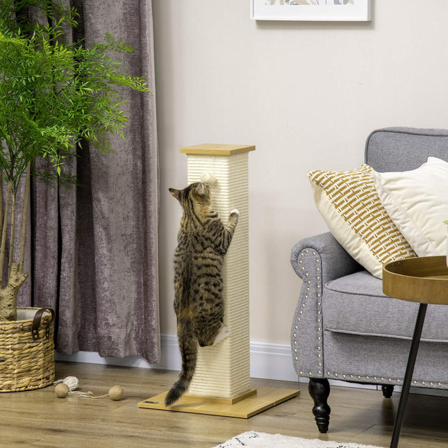 Cat Scratching Post 80cm - Sisal Rope, Play Ball, Oak/Cream