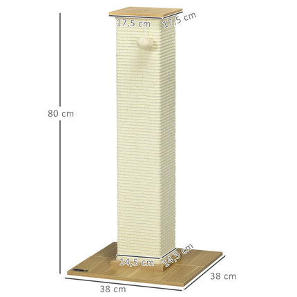 Cat Scratching Post 80cm - Sisal Rope, Play Ball, Oak/Cream