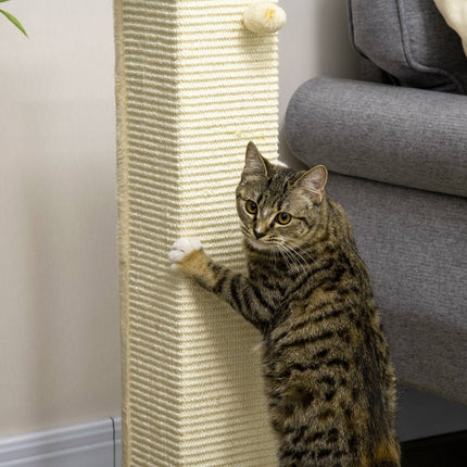 Cat Scratching Post 80cm - Sisal Rope, Play Ball, Oak/Cream