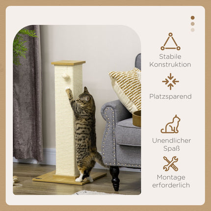 Cat Scratching Post 80cm - Sisal Rope, Play Ball, Oak/Cream