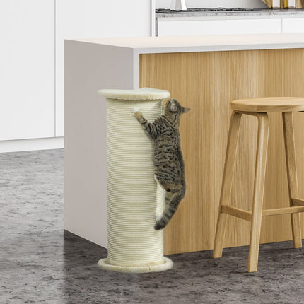 Cat scratching post, 85 cm, sisal rope, plush cream