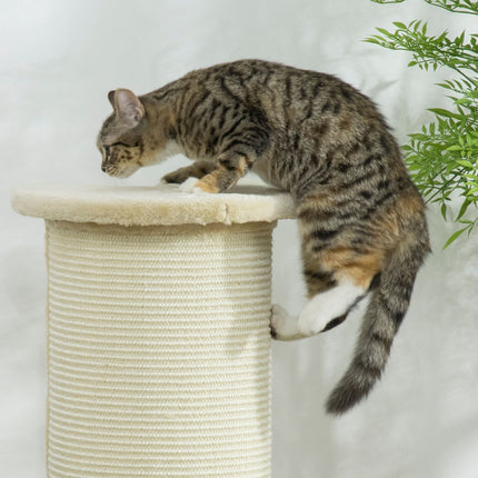 Cat scratching post, 85 cm, sisal rope, plush cream