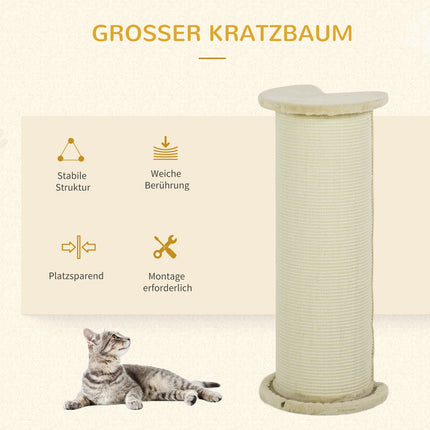 Cat scratching post, 85 cm, sisal rope, plush cream