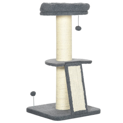 Long cat climbing tree with sisal & play ball, grey/cream