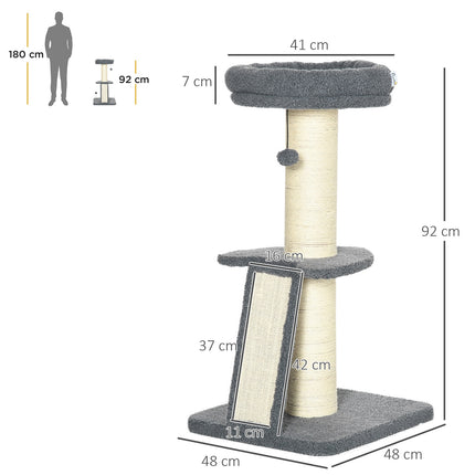 Long cat climbing tree with sisal & play ball, grey/cream