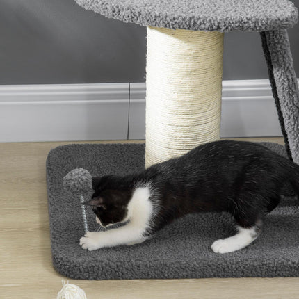 Long cat climbing tree with sisal & play ball, grey/cream