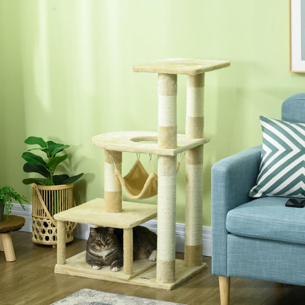 Cat scratching post - 99 cm plush tree with bed and cave