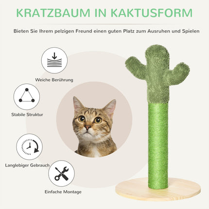 Cat scratching post, cactus design, pine & sisal, 65cm