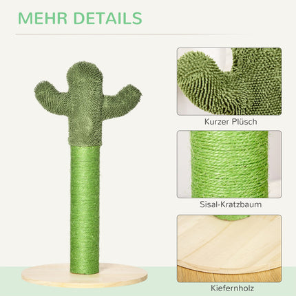 Cat scratching post, cactus design, pine & sisal, 65cm