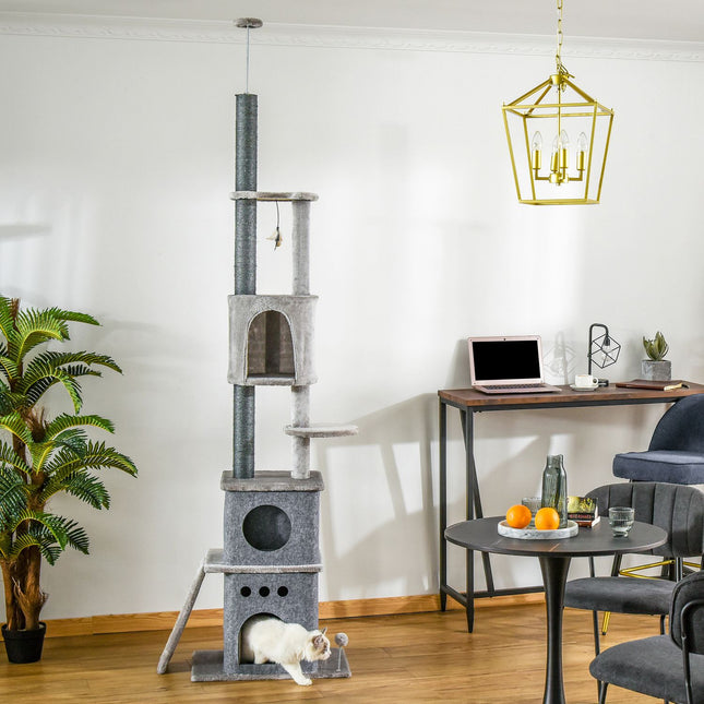 Cat tree with high ceiling with toys, sisal plush, adjustable
