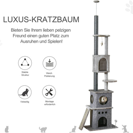 Cat tree with high ceiling with toys, sisal plush, adjustable