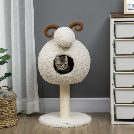 Cat tree with cave & sisal rope, 80 cm, cream white