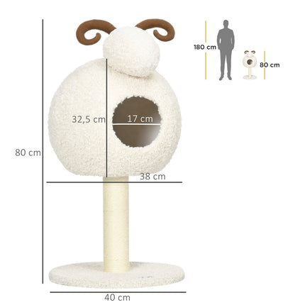 Cat tree with cave & sisal rope, 80 cm, cream white