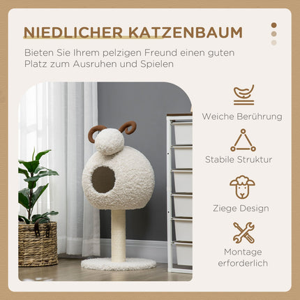 Cat tree with cave & sisal rope, 80 cm, cream white