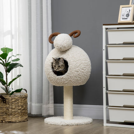 Cat tree with cave & sisal rope, 80 cm, cream white