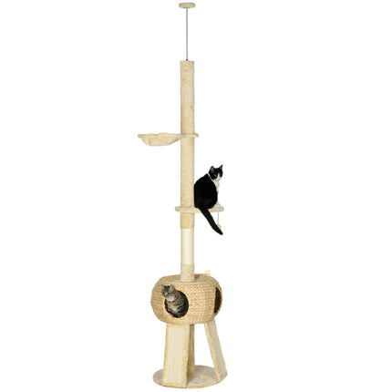 Ceiling cat scratching post with hammock and cave