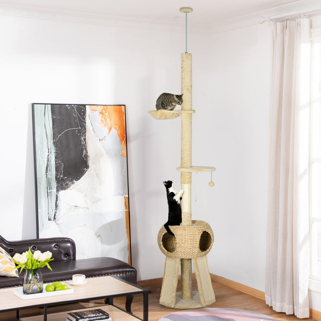 Ceiling cat scratching post with hammock and cave
