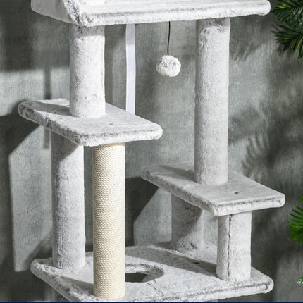 Cat tree with high ceiling, scratching post, light grey, 225-255 cm