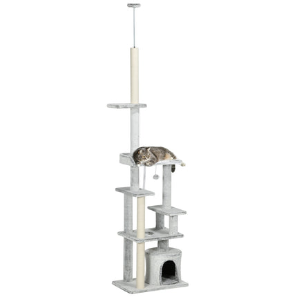 Cat tree with high ceiling, scratching post, light grey, 225-255 cm
