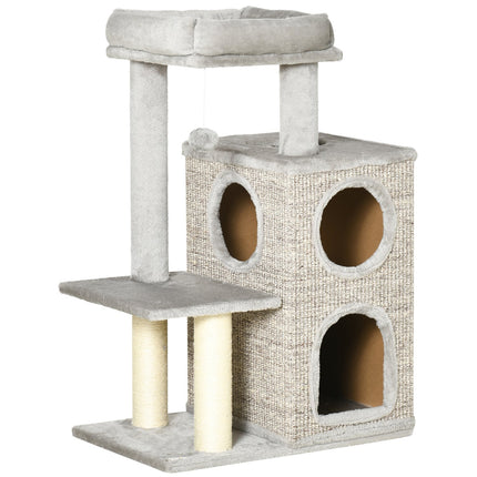 Cat Scratching Tower, light gray - twin caves and sisal posts, 91 cm