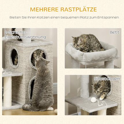 Cat Scratching Tower, light gray - twin caves and sisal posts, 91 cm
