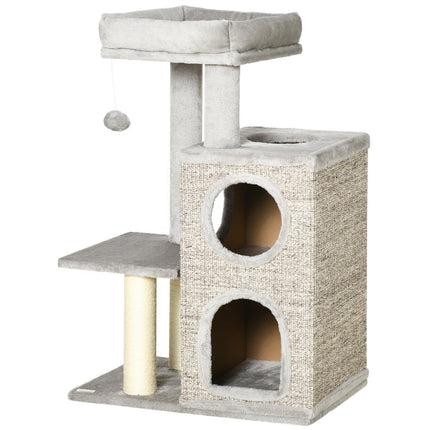 Cat Scratching Tower, light gray - twin caves and sisal posts, 91 cm