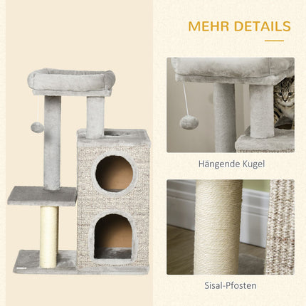 Cat Scratching Tower, light gray - twin caves and sisal posts, 91 cm