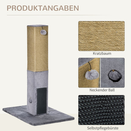 Cat scratching post, 79 cm, jute rope & plush toys