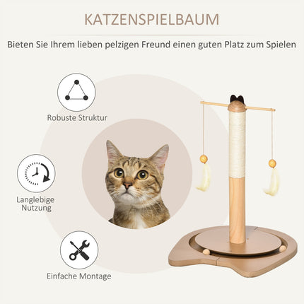 Cat scratching post with toy ball & spring, MDF & Sisal, 51 cm
