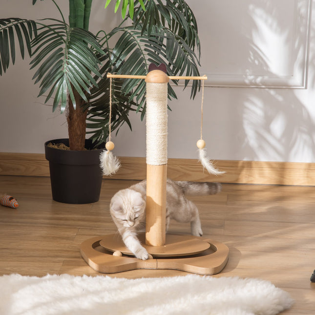 Cat scratching post with toy ball & spring, MDF & Sisal, 51 cm