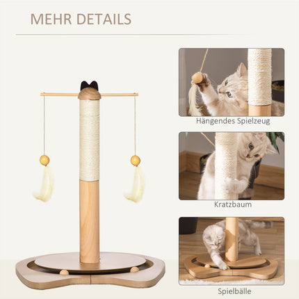 Cat scratching post with toy ball & spring, MDF & Sisal, 51 cm