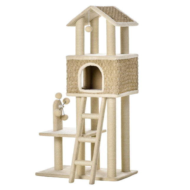 Large cat scratching post with cave and toys - 130 cm