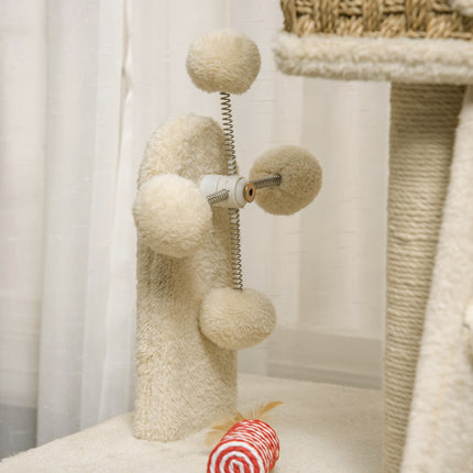 Large cat scratching post with cave and toys - 130 cm