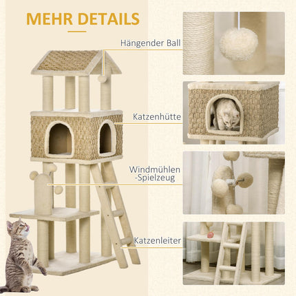 Large cat scratching post with cave and toys - 130 cm