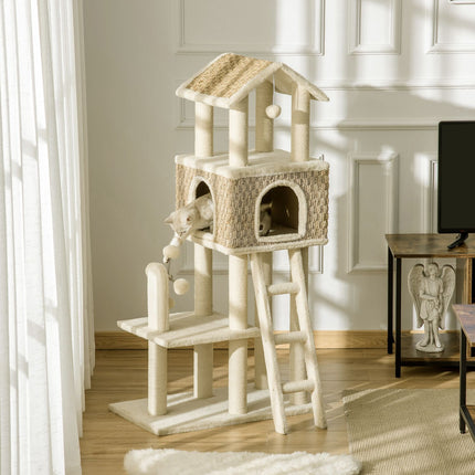 Large cat scratching post with cave and toys - 130 cm
