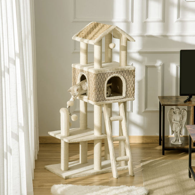 Large cat scratching post with cave and toys - 130 cm