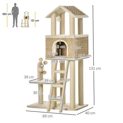 Large cat scratching post with cave and toys - 130 cm