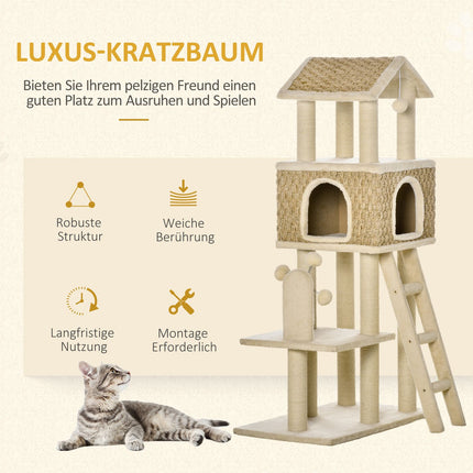Large cat scratching post with cave and toys - 130 cm