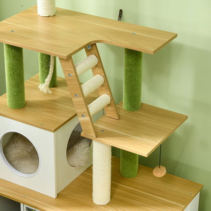 Cat litter box 2-in-1 with scratching post and stairs