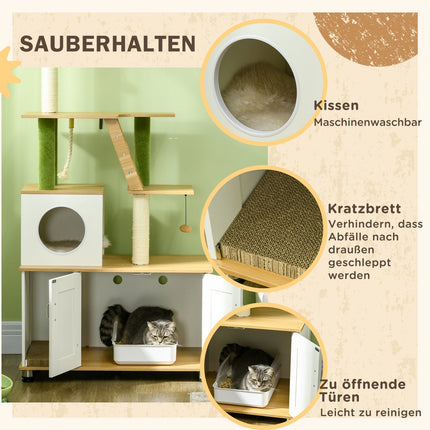 Cat litter box 2-in-1 with scratching post and stairs