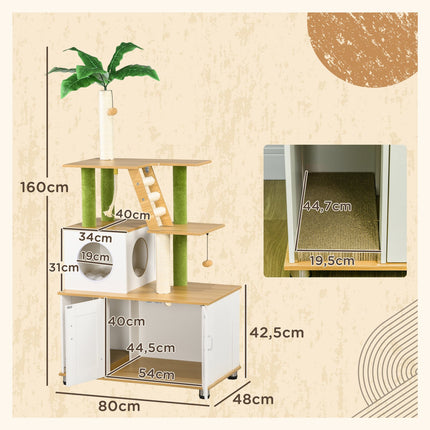 Cat litter box 2-in-1 with scratching post and stairs