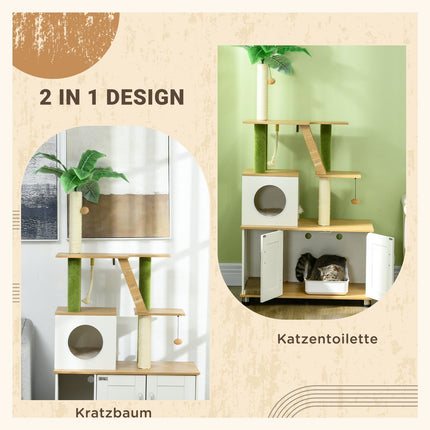 Cat litter box 2-in-1 with scratching post and stairs