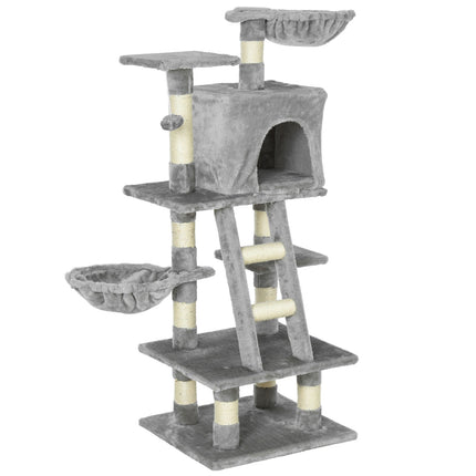 Multi-layer scratching post Cat tree with hammock, gray