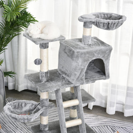 Multi-layer scratching post Cat tree with hammock, gray
