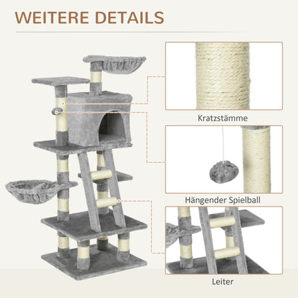 Multi-layer scratching post Cat tree with hammock, gray