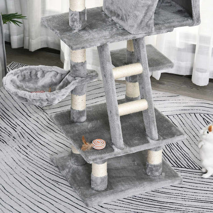 Multi-layer scratching post Cat tree with hammock, gray