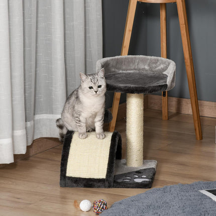 Gray cat tree with sisal poles & play balls - 35.5x37x46cm
