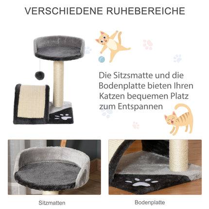 Gray cat tree with sisal poles & play balls - 35.5x37x46cm